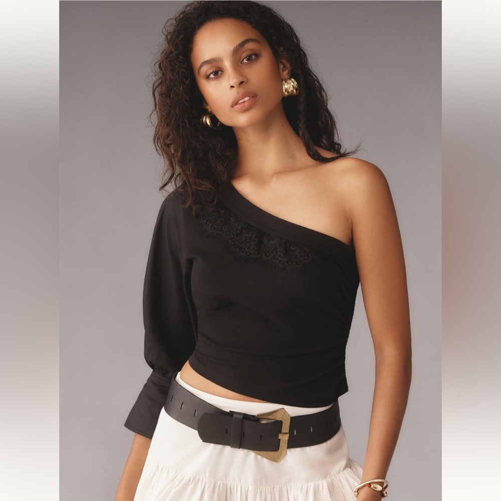 Anthropologie Black Off-Shoulder Top - Picture 4 of 11
